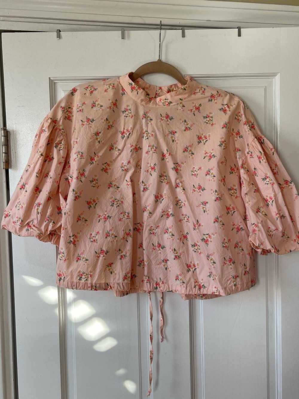 Anthropologie Blush Pink Floral Puff-Sleeve Blouse